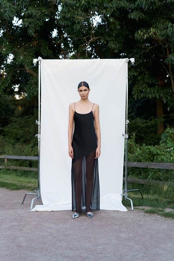SILK DRESS WITH MESH BlACK