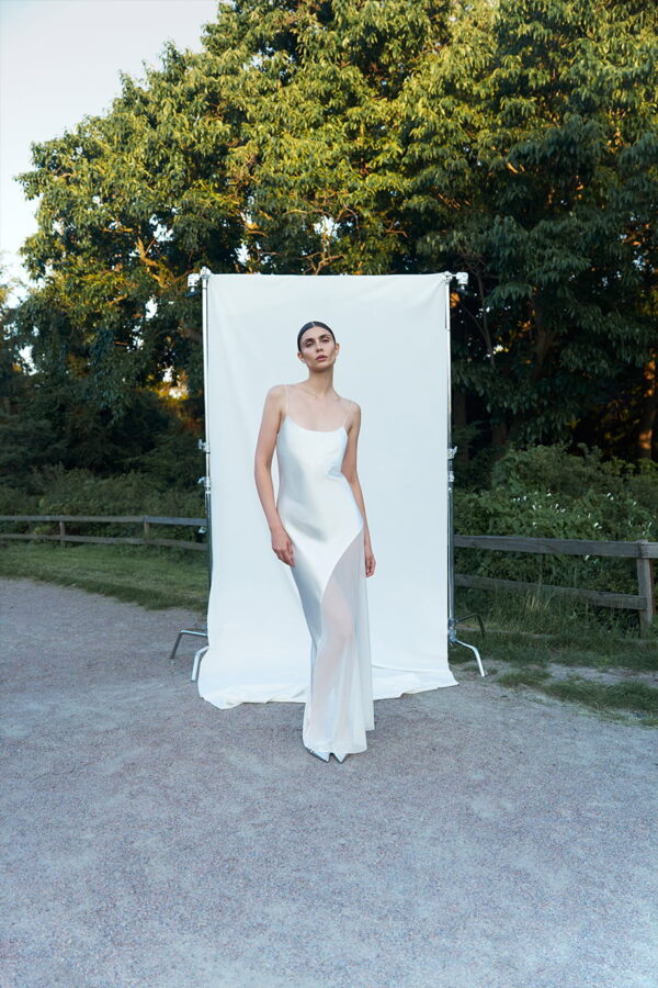 silk white dress with mesh